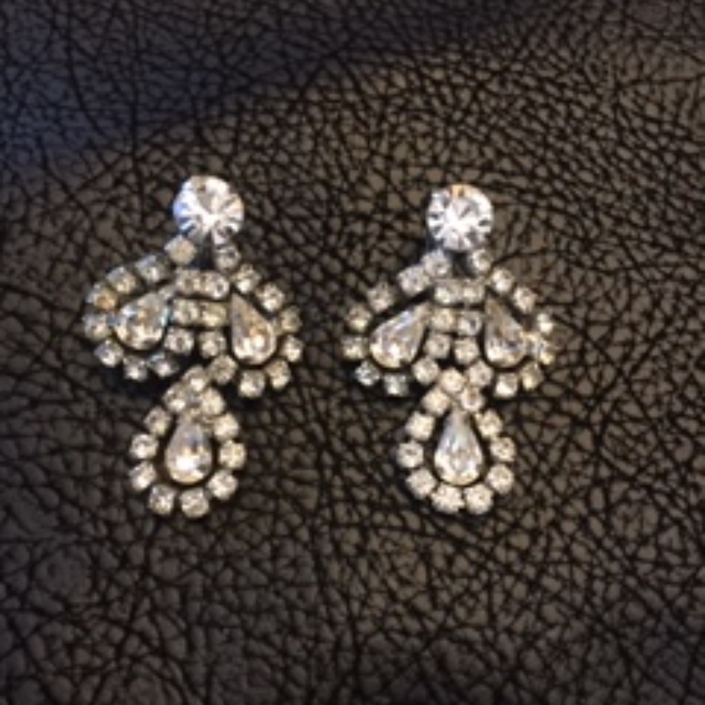 Vintage Rhinestone clip earrings-Dangle